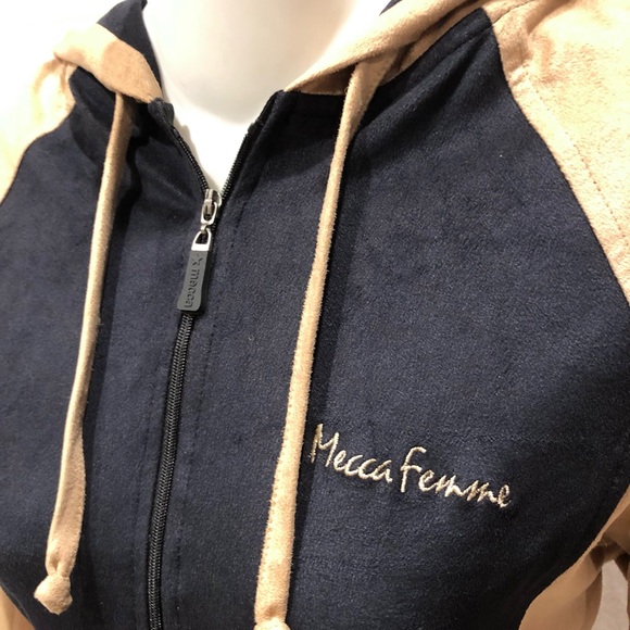 MECCA FEMME Tan & Black Stretchy Faux Suede Hoodie Dress L $89 - Picture 3 of 7